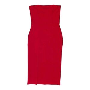 Forever 21 Women S Red Strapless Knit Midi Dress Long Slit Form Fitting BodyCon